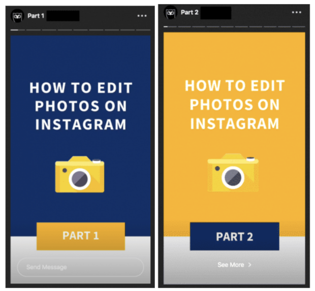 capture d’écran de deux versions du modèle de story Instagram utilisé par Hootsuite